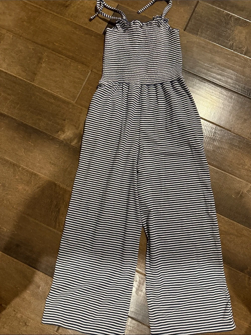 Vineyard vines kids striped Blue & White Wide-Leg Jumpsuit with Tie Straps